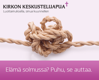 Kirkon keskusteluavun mainos, jossa köysi solmussa