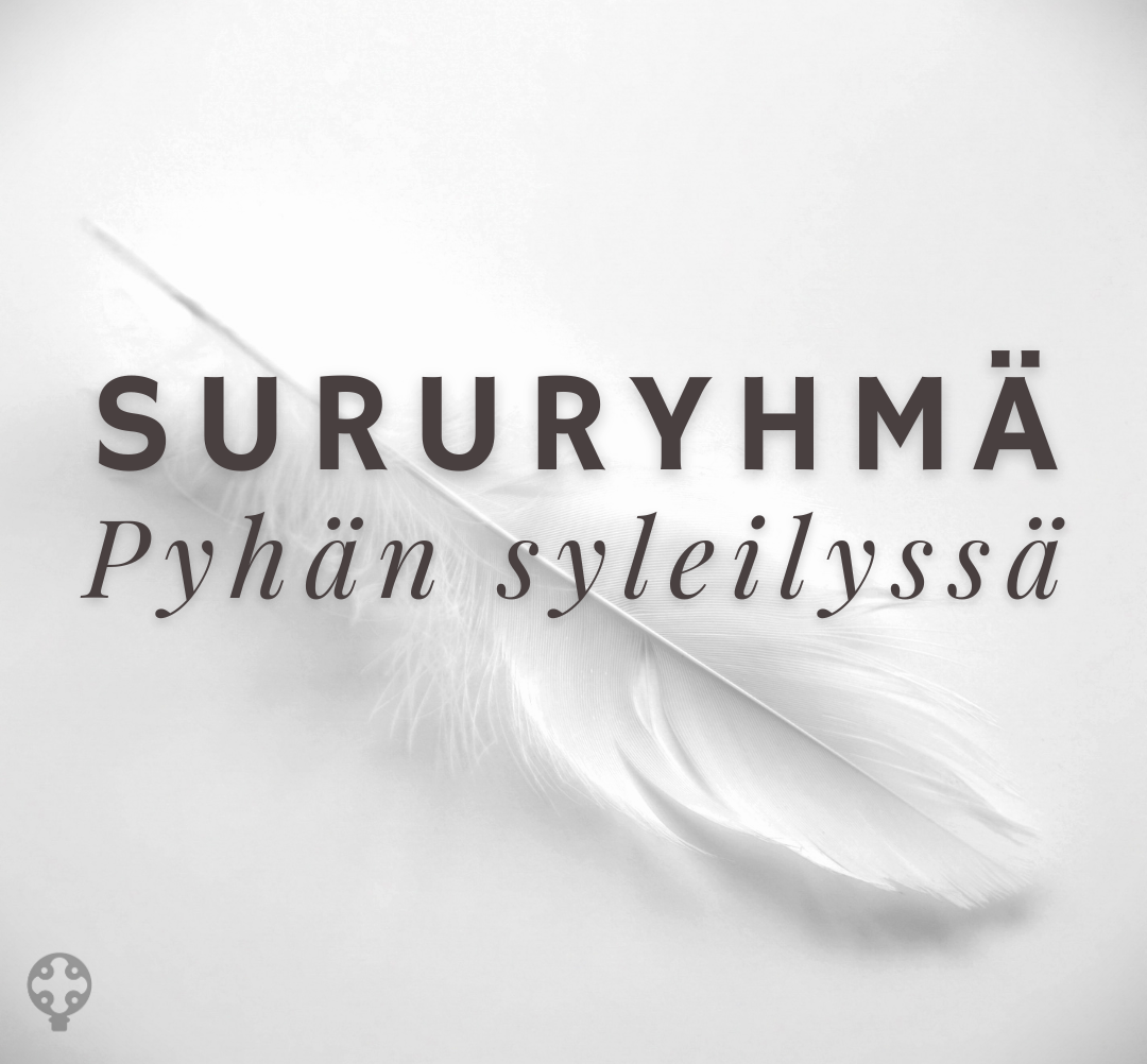 kuvassa valkea höyhen ja teksti sururyhmä - pyhän syleilyssä