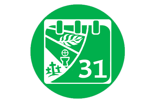 kalenteri, jossa numero 31 ja kirkkovuoden symboleja