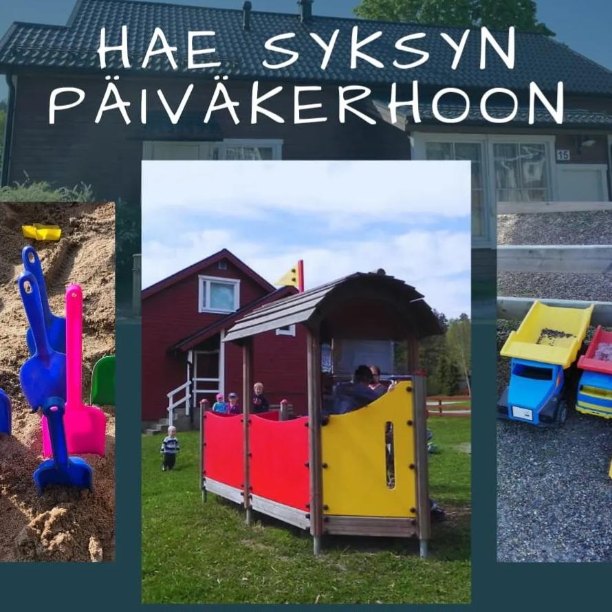 Päiväkerhohakumainos syksylle 2026. Kuvassa kerhon leikkipaikka. 